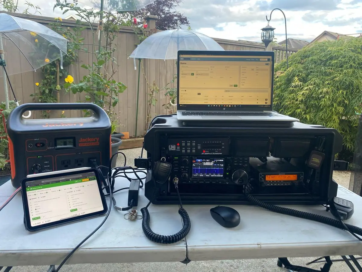 Portable amateur radio station at camp